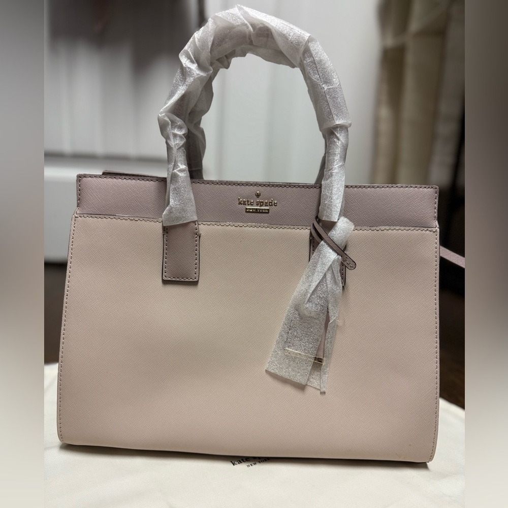 NWT Kate Spade Taupe and Blush Satchel Bag with Structured Design